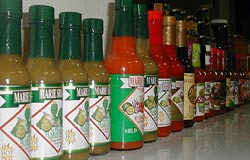 A selection of Marie Sharp's famous habanero sauces and other products.