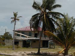 On some of the older buildings the damage caused by Hurricane Iris is still visible.